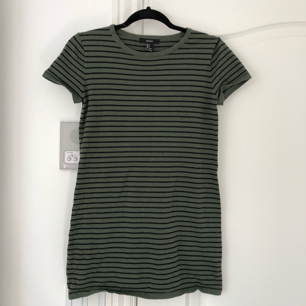 Black and Olive Green Striped Dress